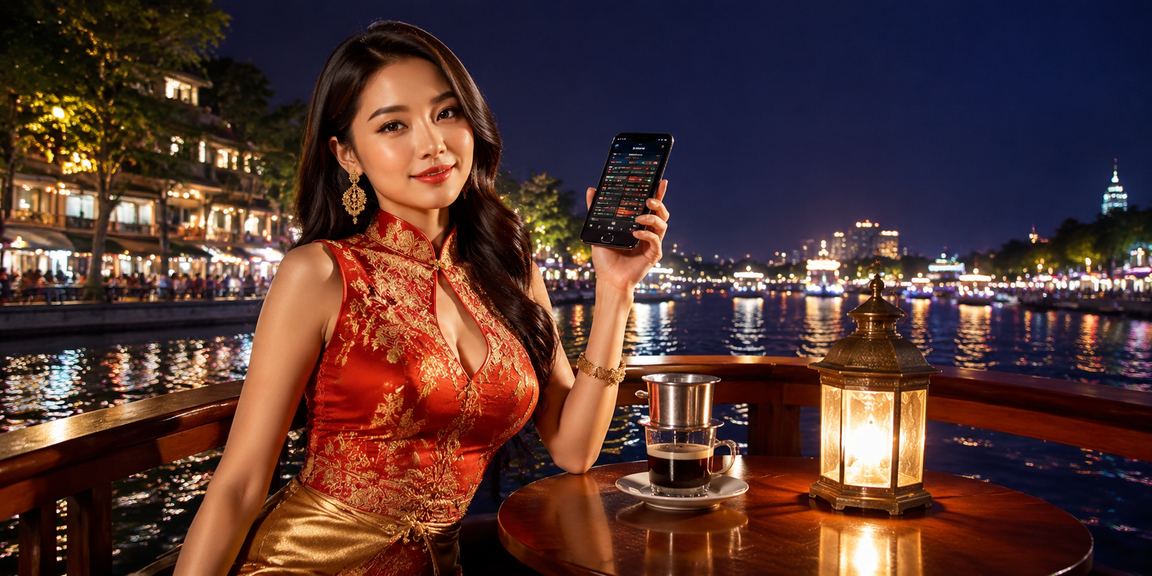 Người dùng Hà Nội truy cập longfu88 trên điện thoại bên ly cà phê