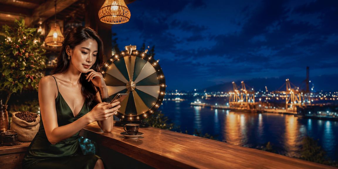 Cảnh người dùng tại Vũng Tàu xem kết quả xổ số trực tuyến bên bờ biển buổi chiều